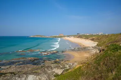 a view of the beach from a cliff at 2 Bed in Newquay oc-p00214 in Newquay