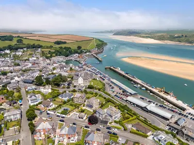 an aerial view of a town next to a beach at 2 Bed in Padstow oc-p00390 in Padstow