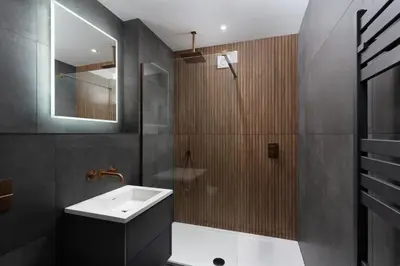 a bathroom with a sink and a shower at Room 2 Hotel style Double bedroom in Marazion in Marazion