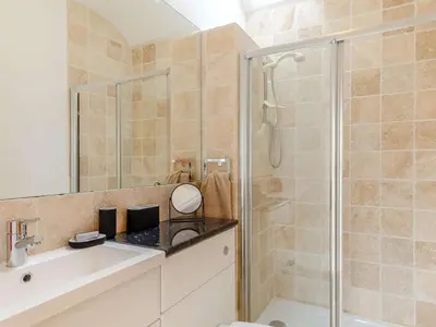 a bathroom with a shower and a sink and a toilet at 1 Bed in Redruth oc-85826 in Gwennap