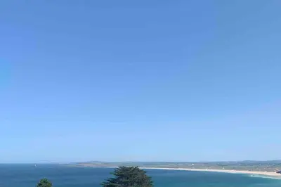 a view of the beach from the top at Carbis Daze Ocean Views Studio, SuperKing bed St Ives Carbis Bay in Carbis Bay