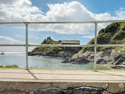 a view of the ocean from a bridge at Charlie Wilcox Cottage in Polperro