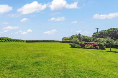 a large field with green grass and flowering bushes at The Stables in Liskeard