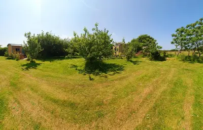 an empty field with trees and a house at Cornwall Luxury Hot Tub Huts in Camelford