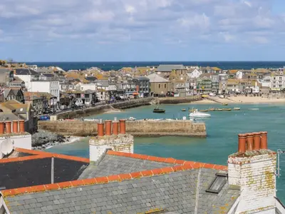 a view of a town with a body of water at The Baler House in Hayle