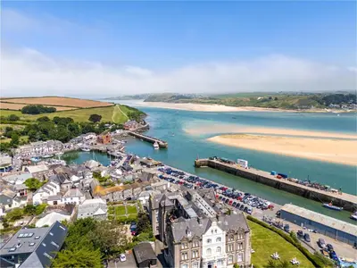 an aerial view of a town next to a beach at 2 Bed in Padstow oc-h29015 in Padstow