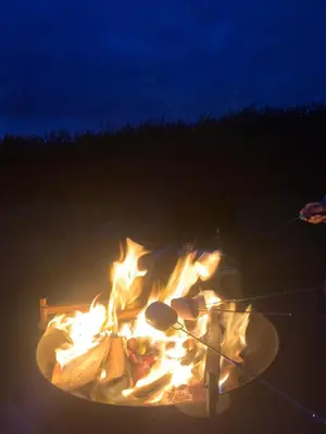 a fire pit with a pizza and spatulas on it at Rosies in Liskeard