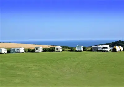 a group of camels parked in a field at Static Caravan 9 in Lansallos