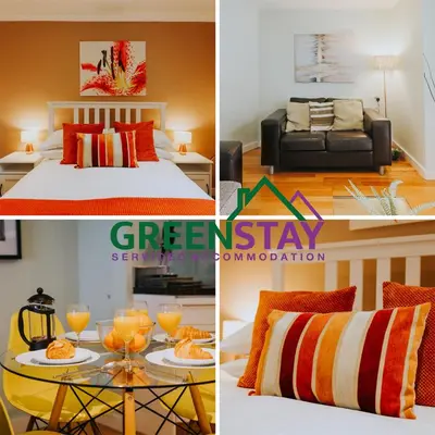 a collage of three pictures of a bedroom and a living room at 
