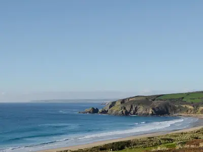a view of the ocean and a beach at Chywood Barn in Carleen