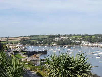 a view of a harbor with boats in the water at Roland Cottage in Falmouth