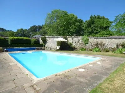 a large blue swimming pool in a yard at Flower House in Saint Erth
