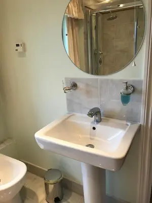 a bathroom with a sink and a mirror at Orchard Manor in Probus