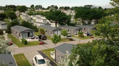 an aerial view of a residential neighborhood with houses at Hendra Holiday Park in Newquay