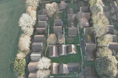 an aerial view of a house with a garden at 20 Tudor Court 