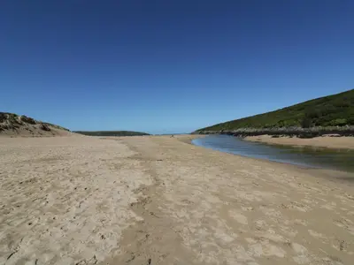 a view of a sandy beach next to a river at Crantock Lodge in Newquay
