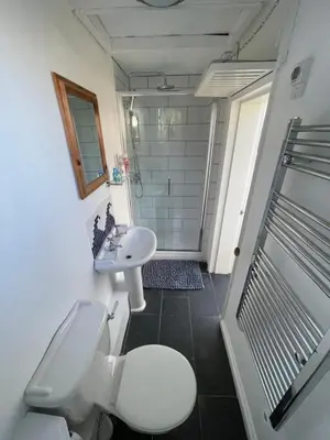 a bathroom with a toilet and a sink at Mapa Cottage in Mount Hawke