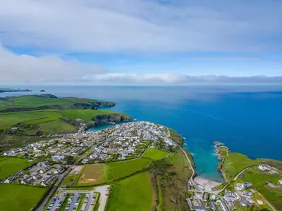 an aerial view of a resort near the ocean at Atlantic Lodge in Port Isaac