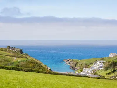 a view of the ocean from a hill at Atlantic Lodge in Port Isaac