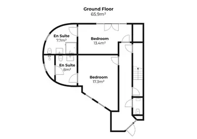 a schematic diagram of the ground floor of a house at Porthminster Mews in St Ives