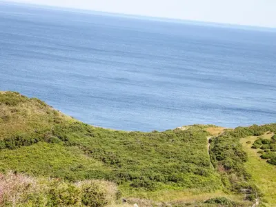 a view of the ocean from the top of a hill at Badgers Rest in Tintagel
