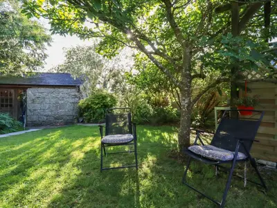 two chairs sitting in the grass under a tree at Carminow Barn in Bodmin